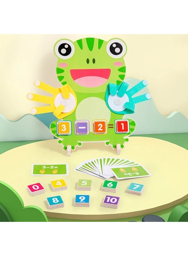 لعبة خشبية للضفدع مع 23 بطاقة رياضيات مزدوجة الجوانب هدية تعليمية للأطفال من عمر 3 إلى 6 سنوات - Image 4